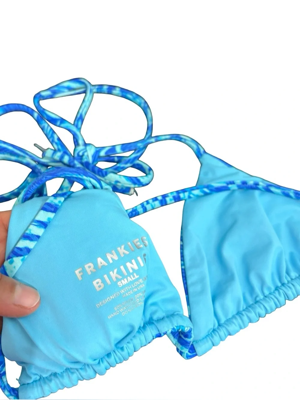 Frankies Bikinis Tia Triangle Bikini Top in the Electric Blue print Size Small